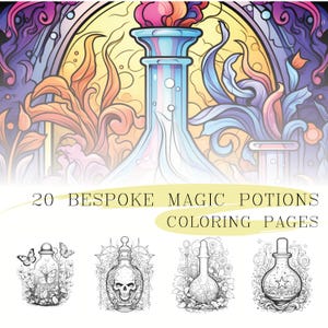 20 Magic Potions Coloring Pages, enchanted fantasy coloring sheets, adult & kids colouring, instant download, printable PDF files