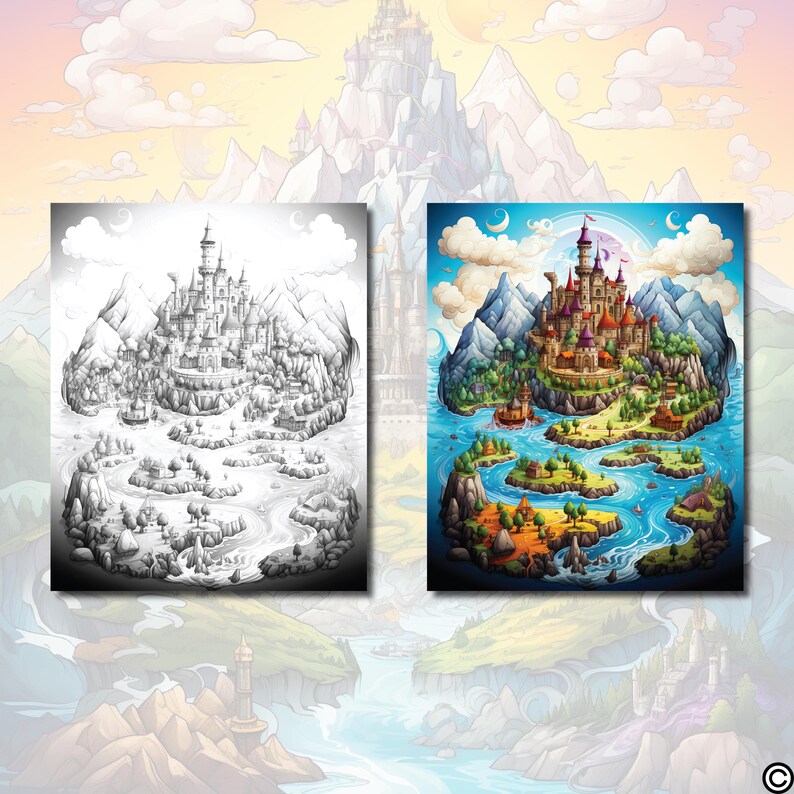 20 Fantasy Maps Coloring Pages: Fairytale Worlds (printable PDF) - Etsy