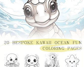20 Kawaii Ocean Coloring Pages, Underwater Theme (Printable PDF)