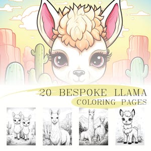 20 Lovely Llamas Coloring Pages, llama colouring sheets, adult & kids coloring, instant download, printable PDF files, alpaca, South America