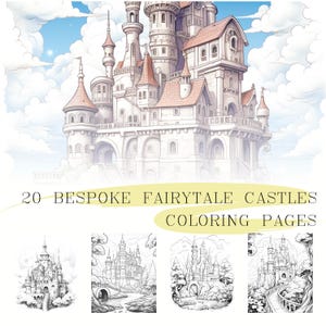 20 Fairytale Castles Coloring Pages, fantasy coloring sheets, adult & kids colouring, instant download, printable PDF files, princesses