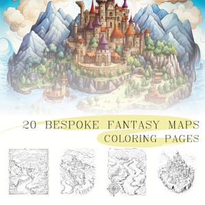 20 Fantasy Maps Coloring Pages, fantasy coloring sheets, adult & kids colouring, instant download, printable PDF files, fairytales