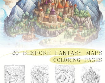 20 Fantasy Maps Coloring Pages: Fairytale Worlds (Printable PDF)