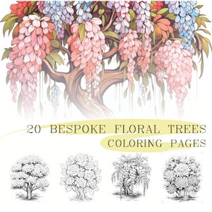 20 Blumen Bäume Malseiten, Malseiten, Ausmalbilder, Erwachsene & Kinder, sofortiger Download, druckbare PDF-Dateien, Natur, abstrakt