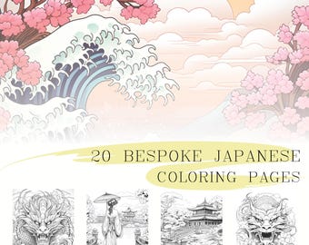 20 Japanese Coloring Pages: Samurai & Geisha Illustrations (Printable PDF)