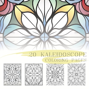 20 Kaleidoscopic Windows Coloring Pages, geometric pattern coloring sheets, adult & kids colouring, instant download, printable PDF, mandala