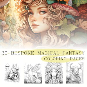 20 Magical Fantasy Coloring Pages, Fantasical coloring sheets, adult & kids colouring, instant download, printable PDF files, mythological