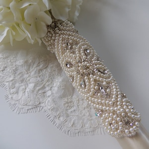 Beaded Pearl Crystal Bridal Bouquet Wrap Rhinestone Applique Embellishment gold or silver