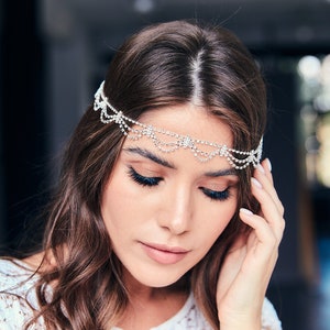Lyn Boho Bohemian Goddess Vintage Jeweled Gatsby wedding Headband Head Piece Forehead Headdress image 3
