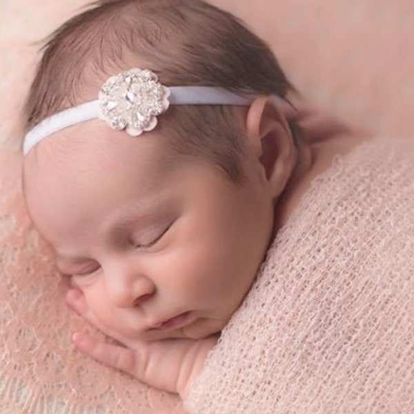 Baby girl christening headpiece, flower girl headband, baby headband, communion, baptism headband, flower girl headpiece