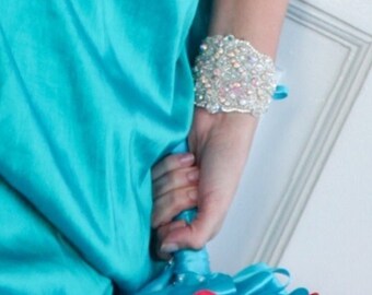 Wedding Bridal Beaded Crystal Bracelet Cuff Crystal AB color something blue