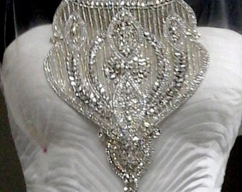 Wedding bridal dress gown beaded jeweled crystal embellishment neckpiece neckline embellished