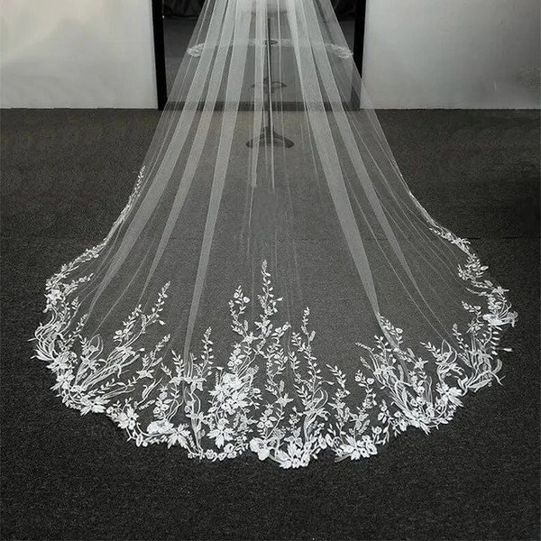 Wedding Veil with lace edge cathedral long length ivory bridal