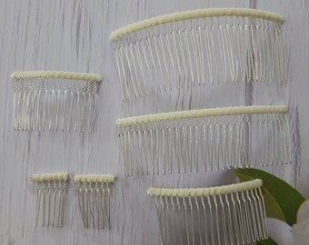 Wedding veil comb DIY twisted wire metal comb silver tone tulle wrapped ready to make a veil or fascinator fresh flower comb