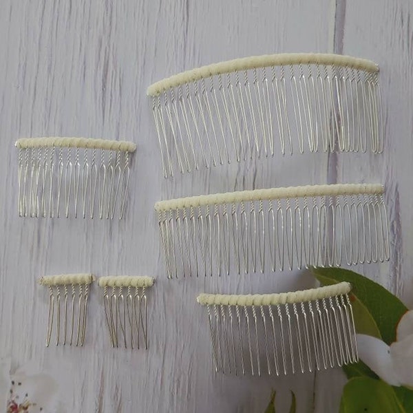 Wedding veil comb DIY twisted wire metal comb silver tone tulle wrapped ready to make a veil or fascinator fresh flower comb
