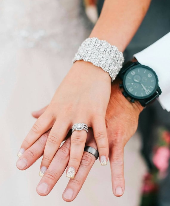 Vintage Style Crystal Rhinestone Silver Bridal Wedding Bracelet/Cuff With Ribbon 
