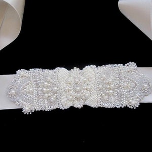 Wedding bridal dress gown pearls beaded jeweled crystal belt embellishment pearls image 3