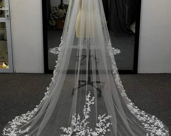 Wedding Veil with lace edge cathedral long length ivory bridal