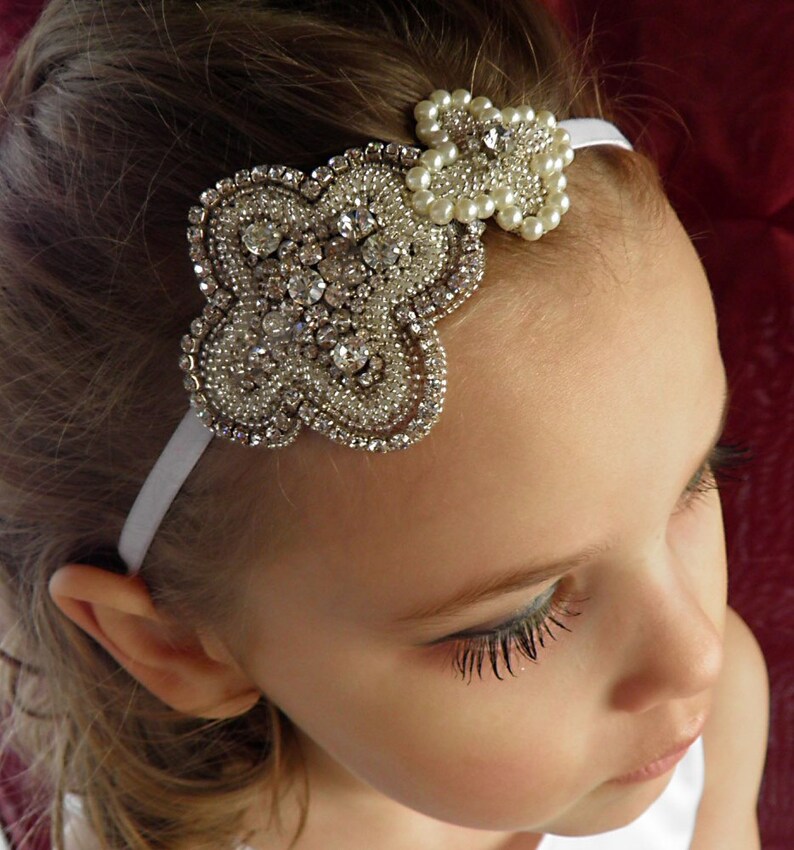 Flower Girl Beaded Headband Baby Headband Baptism Headband Etsy