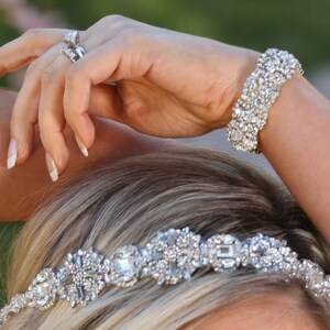 Dina Wedding Bridal Rhinestone Crystal Bracelet Cuff with Button Closure image 2