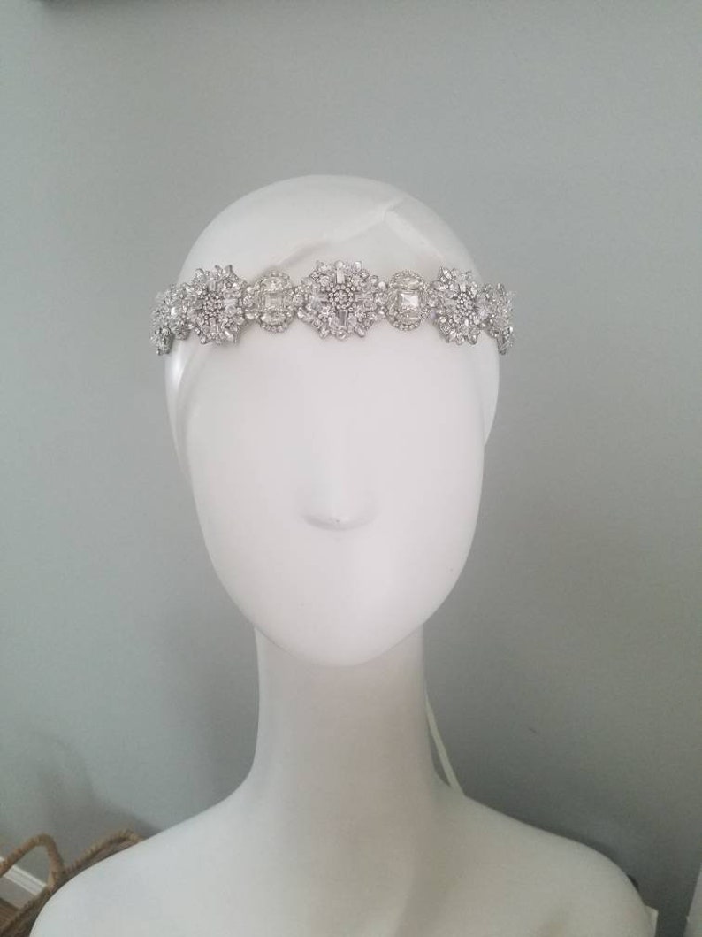 Ada Wedding bridal headpiece crystal headband headpiece satin ribbon vintage inspired art deco style image 9