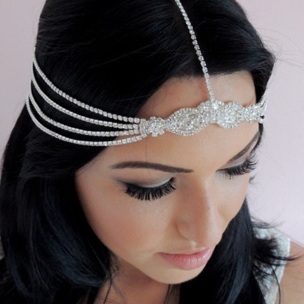 Riley Forehead chain Bridal Headpiece. Art Deco Style Bridal Accessory,  1920s Headpiece, Downton Abbey Style Headdress