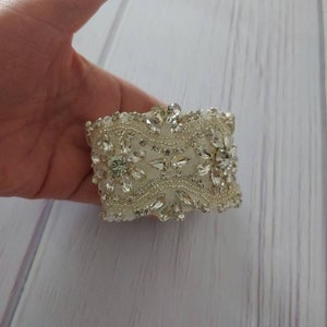 Tina Wedding Bridal Rhinestones Crystal Bracelet Cuff with Ribbon Closure image 8