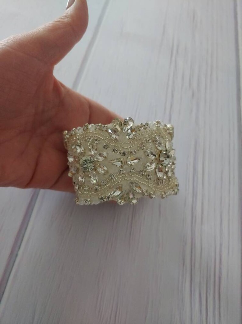Tina Wedding Bridal Rhinestones Crystal Bracelet Cuff with Ribbon Closure image 8