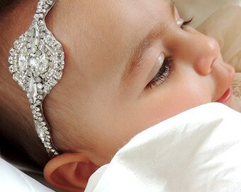 Baby girl christening headpiece, flower girl headband, baby headband, communion, baptism headband, flower girl headpiece