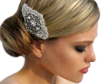 Art Deco Vintage Inspired Bridal Crystal Hair Comb Brooch