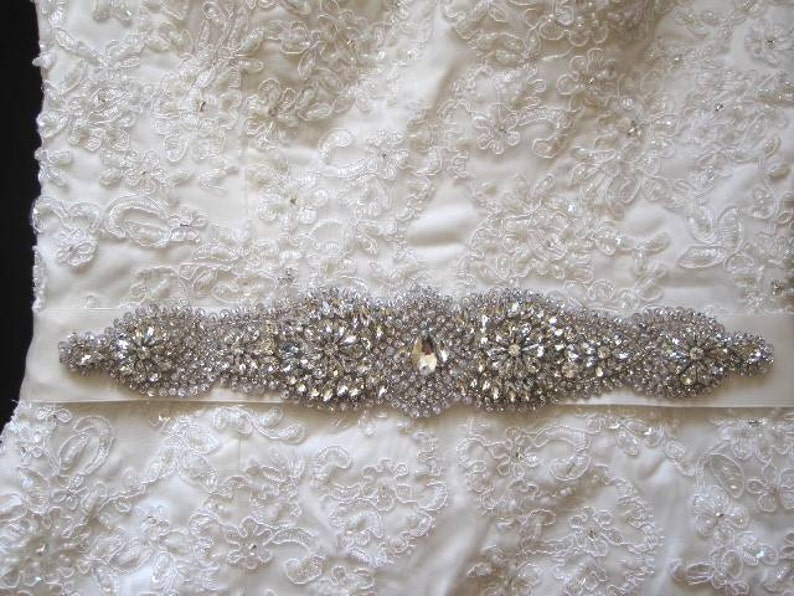 Wedding bridal dress gown beaded jeweled crystal belt embellishment image 4