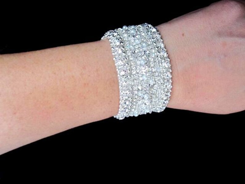 Wedding Bridal Crystal Bracelet Cuff Bangle image 3