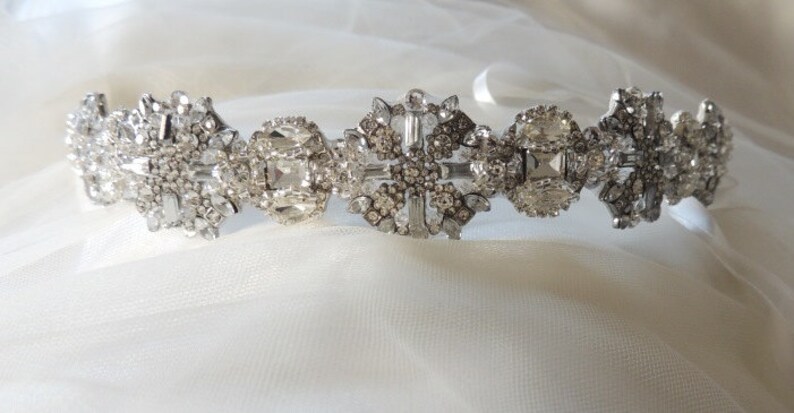 Ada Wedding bridal headpiece crystal headband headpiece satin ribbon vintage inspired art deco style image 8