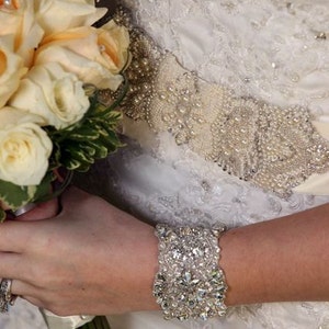 Wedding bridal dress gown pearls beaded jeweled crystal belt embellishment pearls image 8