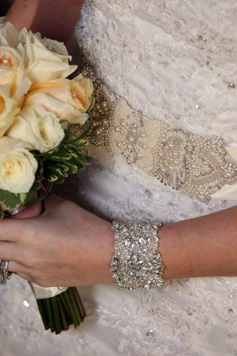 Wedding bridal dress gown pearls beaded jeweled crystal belt embellishment pearls image 8