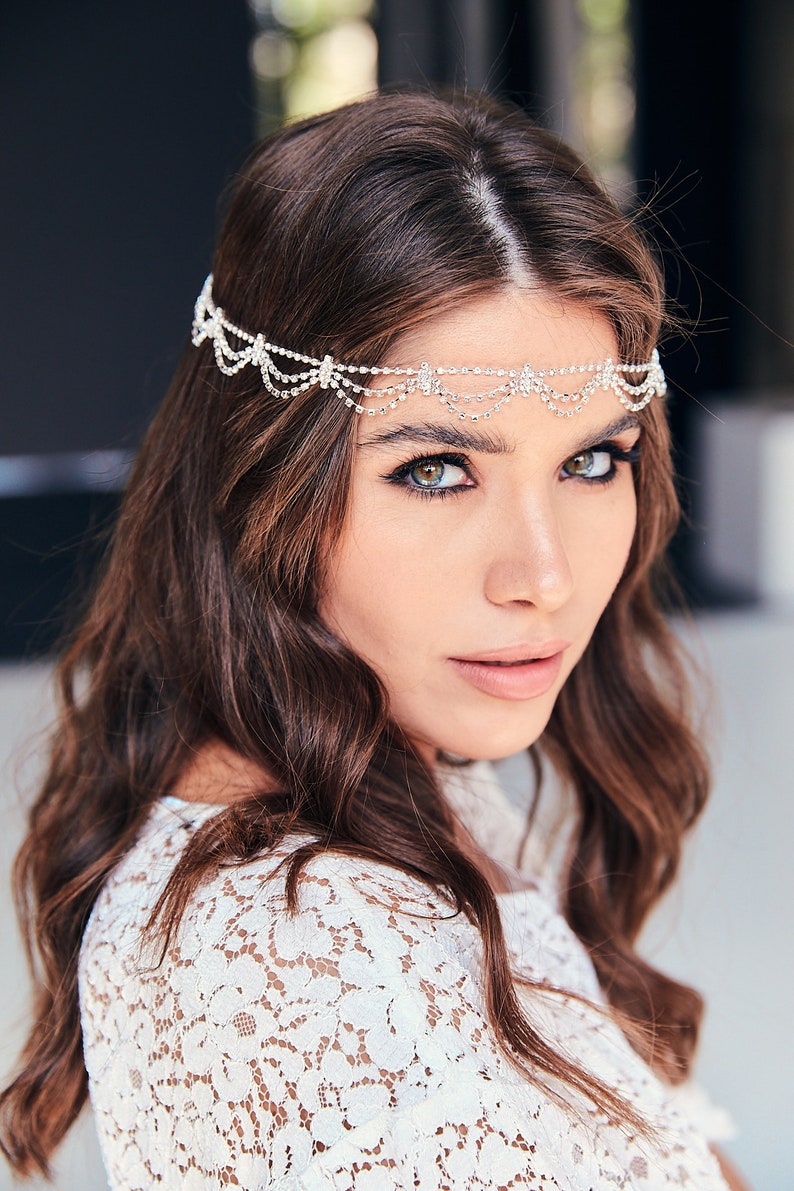 Lyn Boho Bohemian Goddess Vintage Jeweled Gatsby wedding Headband Head Piece Forehead Headdress image 5