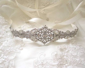 Tanya Wedding sash,bridal belt,rhinestone sash,bridal ribbon sash,Bridal Crystal sash,bridal accessories, vintage, art deco