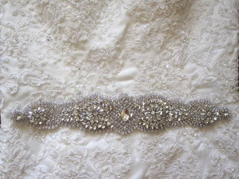 Wedding bridal dress gown beaded jeweled crystal belt embellishment image 5