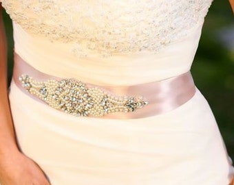 Darya wedding bridal crystal and ivory pearls sash beaded belt