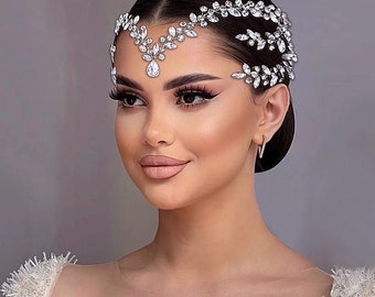 Jeweled head chain, wedding boho headpiece, bridal BOHO Bohemian Gatsby Headband, Roaring 20s, Forehead headpiece gold or silver