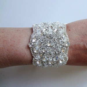 Bridal Bracelet, Bridal Cuff Bracelet, Bridal Beaded Bracelet, Bridal Crystal Bracelet, Bridal Jewelry image 3