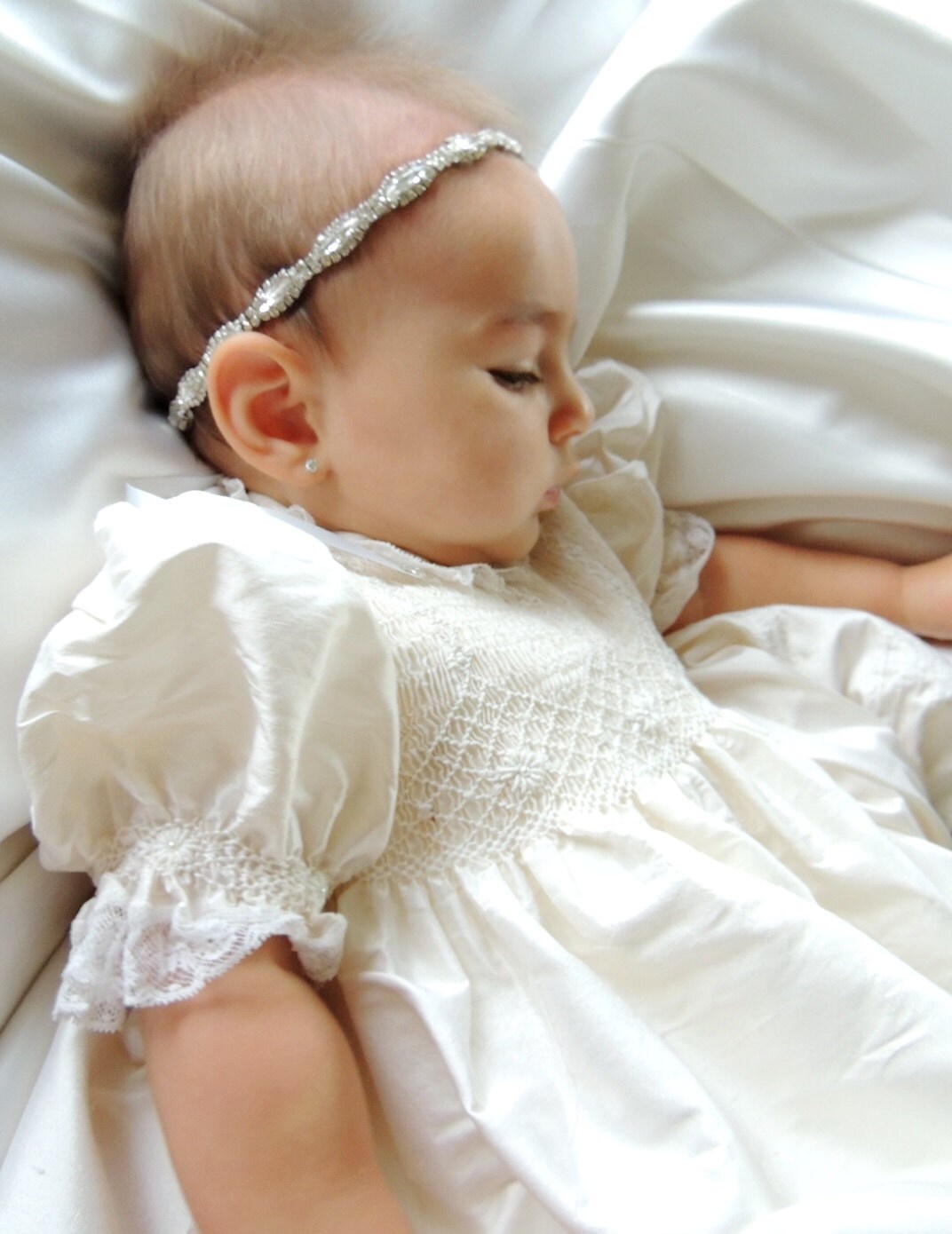 Baby Girl Christening Headpiece Baptism Newborn Photography Etsy