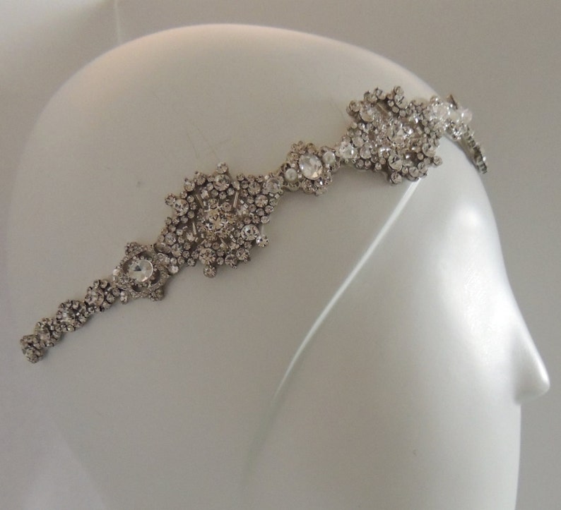Helen Wedding bridal crystal headpiece headband rhodium plated vintage inspired image 2