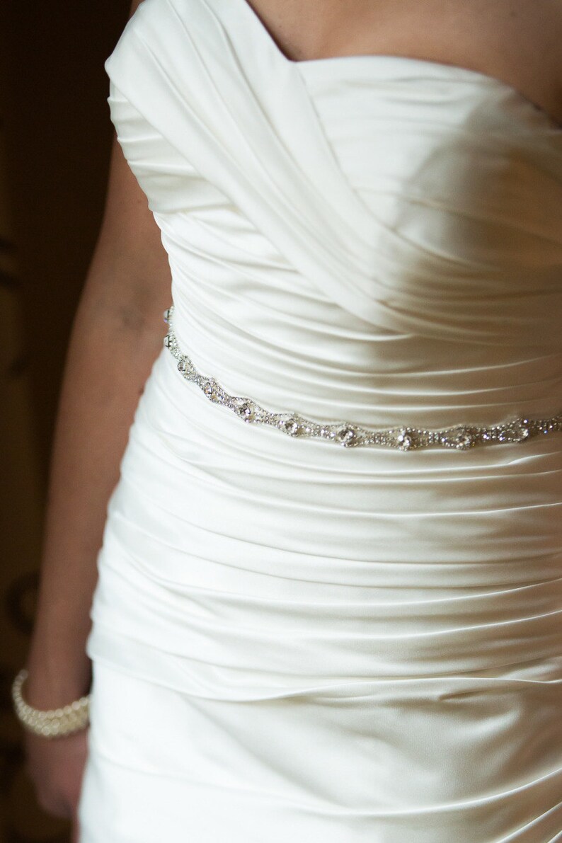 Bridal Sash, Rhinestone Sash, Wedding Dress Sash, Crystal Belt, Embellishment, Applique Thin Trim image 1