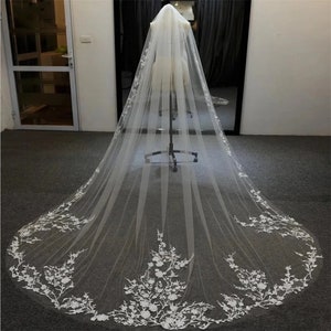 Wedding Veil with lace edge cathedral long length ivory bridal