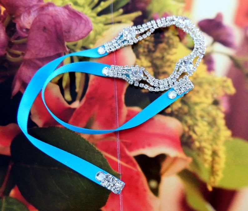 Wedding Bridal Party Rhinestone Crystal Bracelet Cuff with ribbon closure image 3