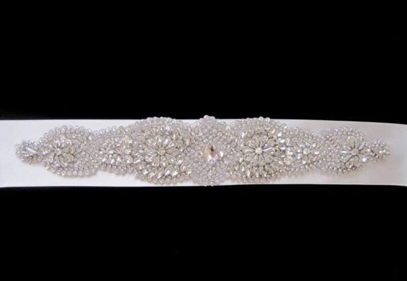 Wedding bridal dress gown beaded jeweled crystal belt embellishment image 2