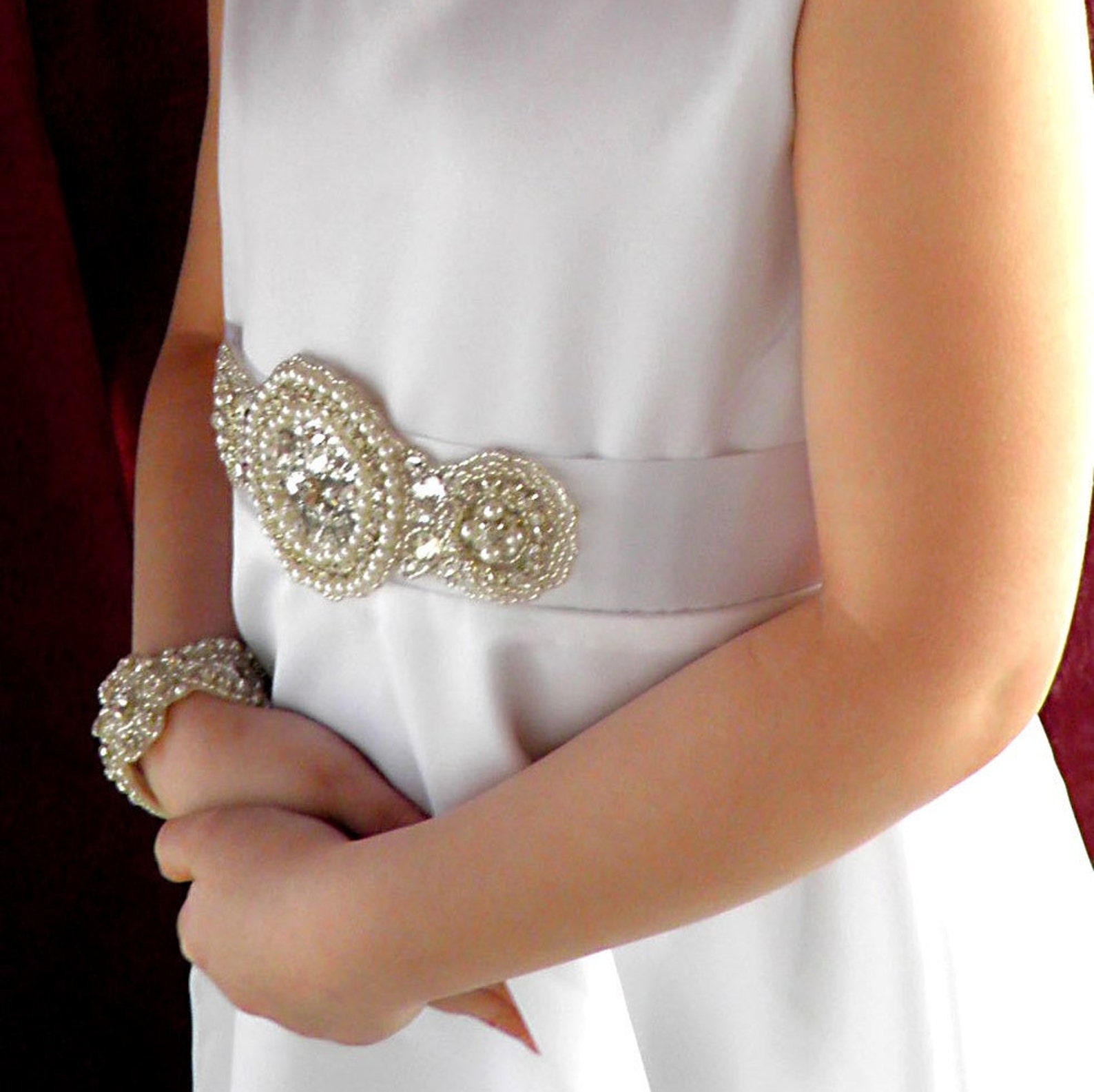 Flower Girl Sash Rhinestone Beaded Sash Crystal Belt Etsy Canada