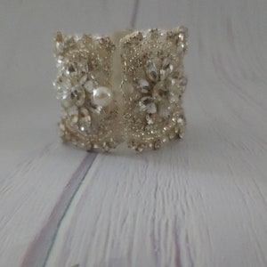 Tina Wedding Bridal Rhinestones Crystal Bracelet Cuff with Ribbon Closure image 5