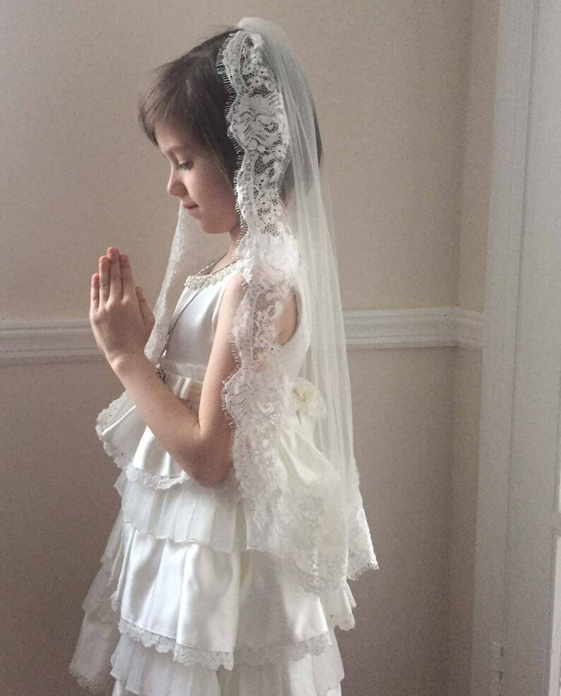 First Holy Communion Veil With Lace Trim Ivory Etsy